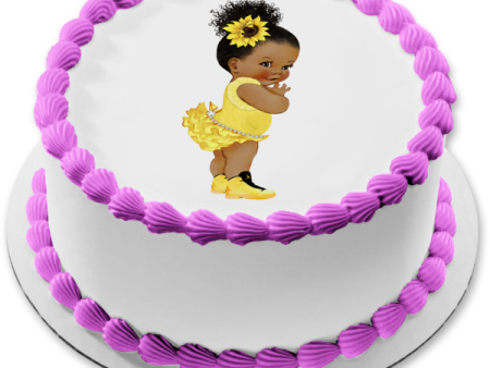 African American Baby Girl Sunflower Yellow Tutu Jordan Sneakers Edible Cake Topper Image ABPID51460 Online now